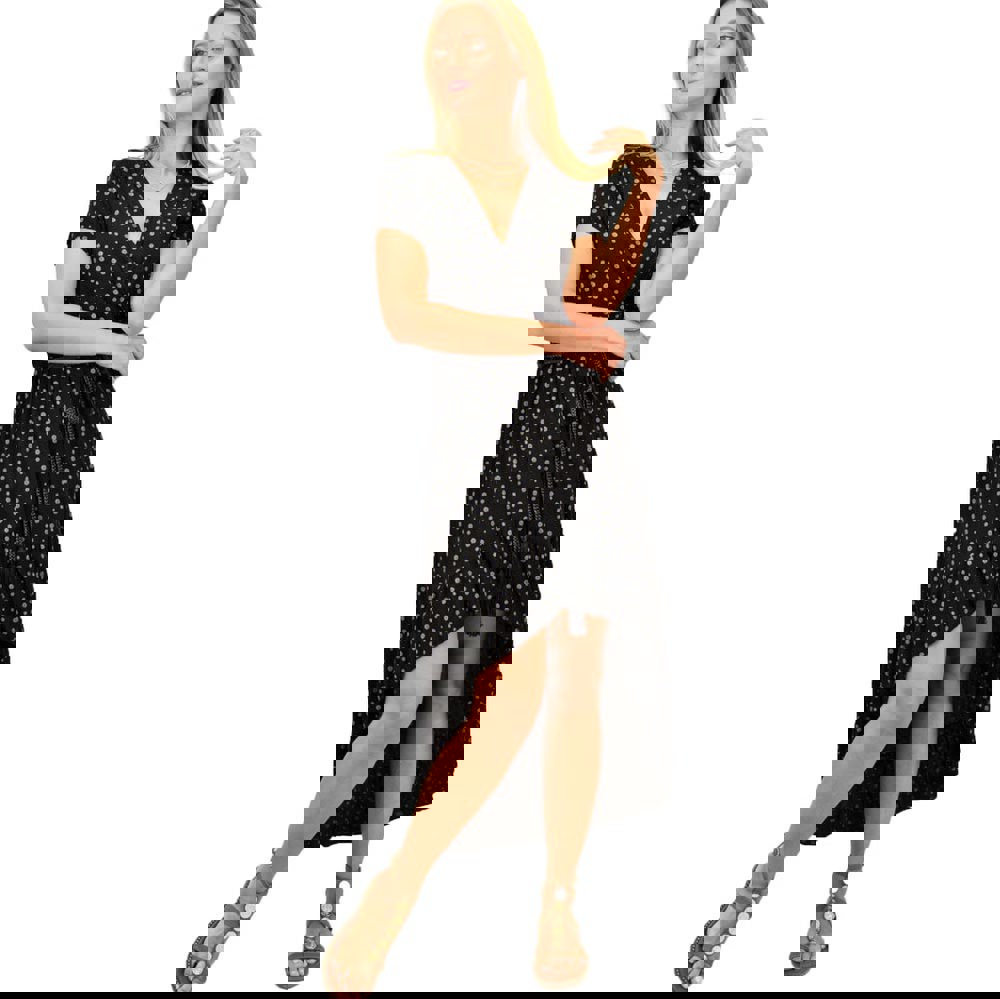 Γυναικείο φόρεμα κρουαζέ με βολάν στο τελείωμα Μαύρο 12240