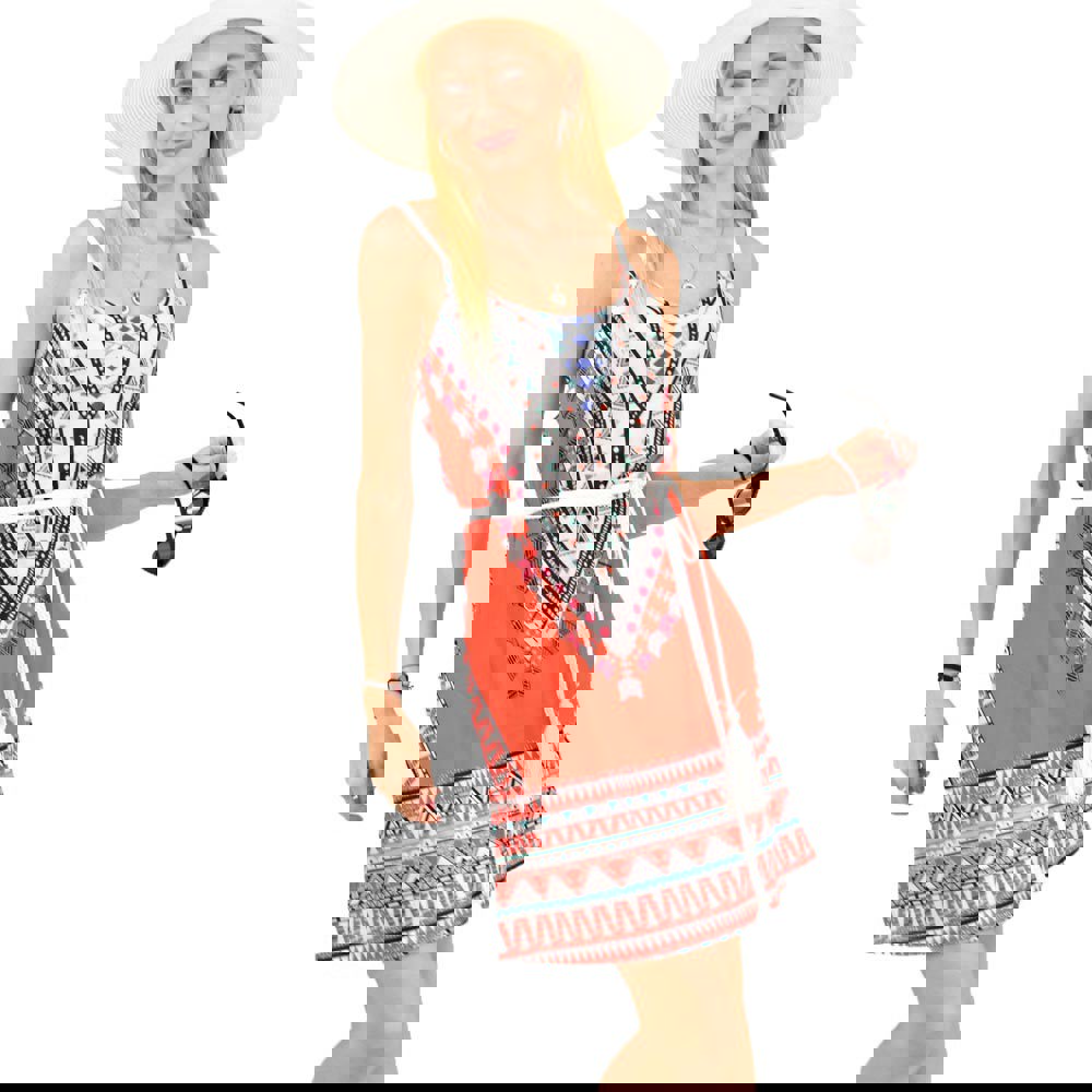 Φόρεμα εμπριμέ με τιράντες Πορτοκαλί 11637