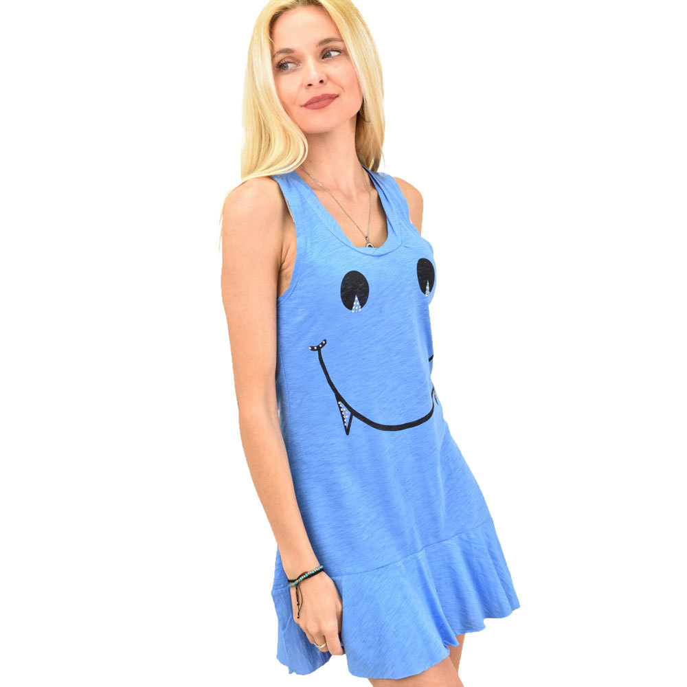 Γυναικείο μπλουζοφόρεμα με σχέδιο φατσούλα Μπλε 11912