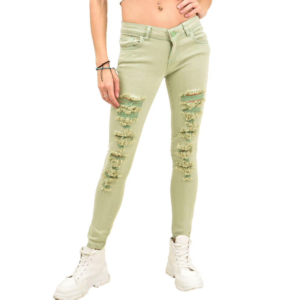 Γυναικείο τζιν με σκισίματα Πράσινο 11761