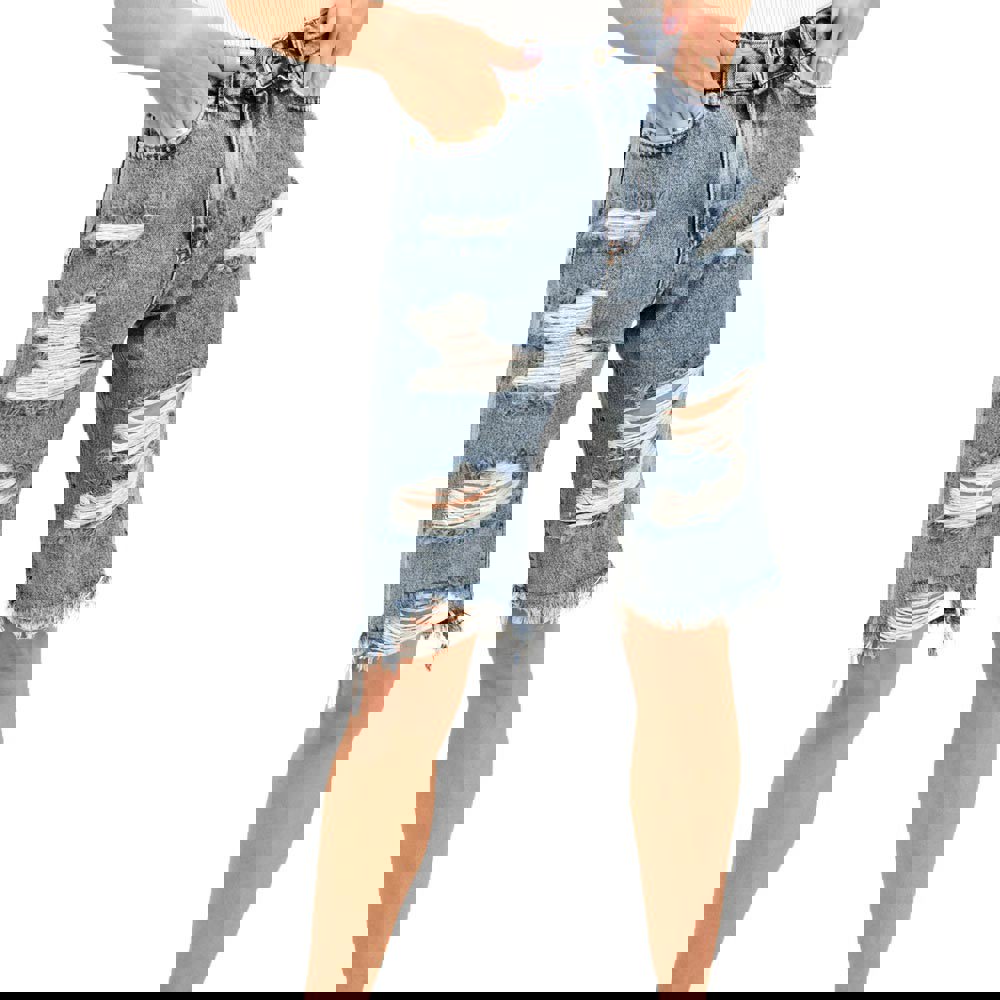 Γυναικεία τζιν βερμούδα με σκισίματα Τζιν 12142