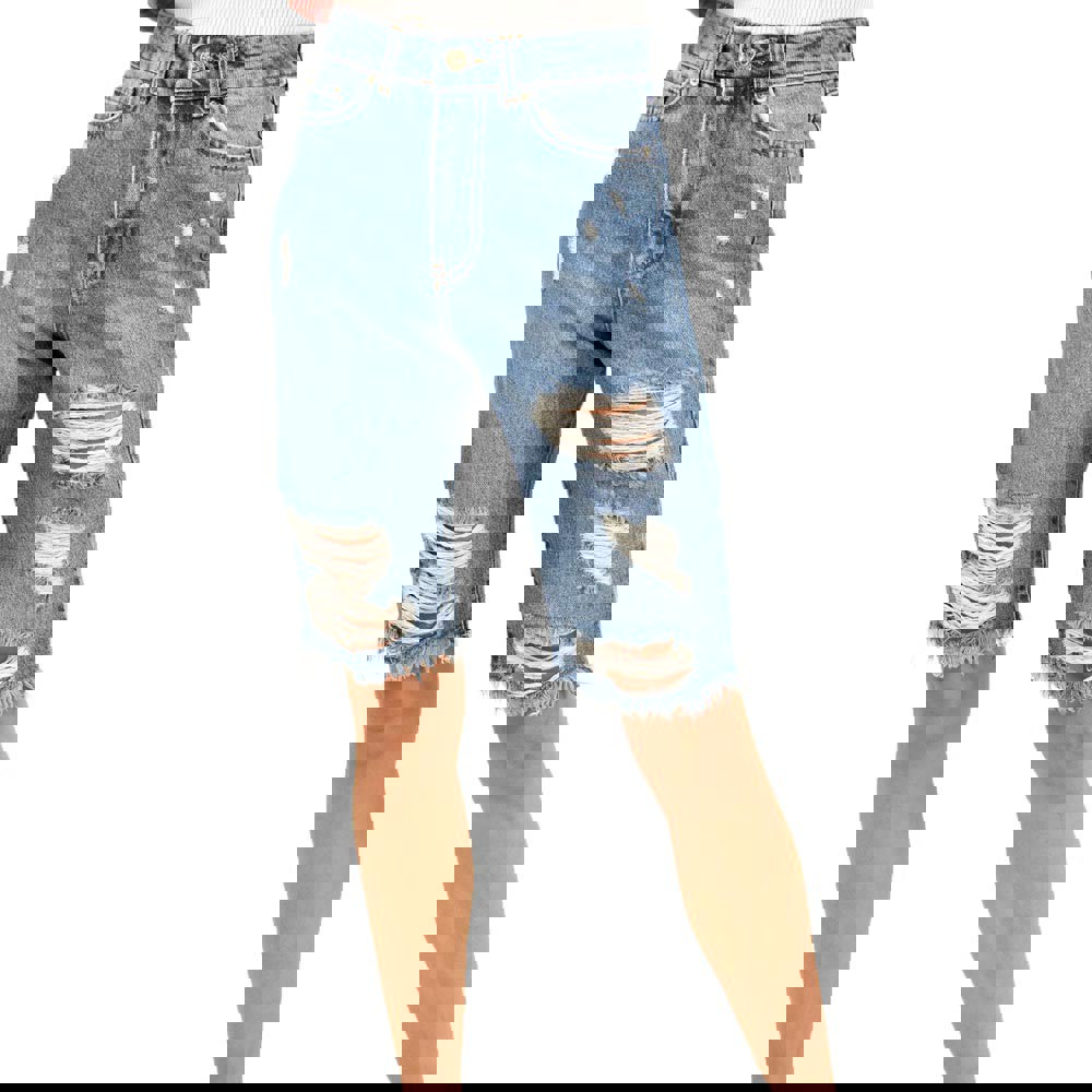 Γυναικεία τζιν βερμούδα με σκισίματα Τζιν 12077