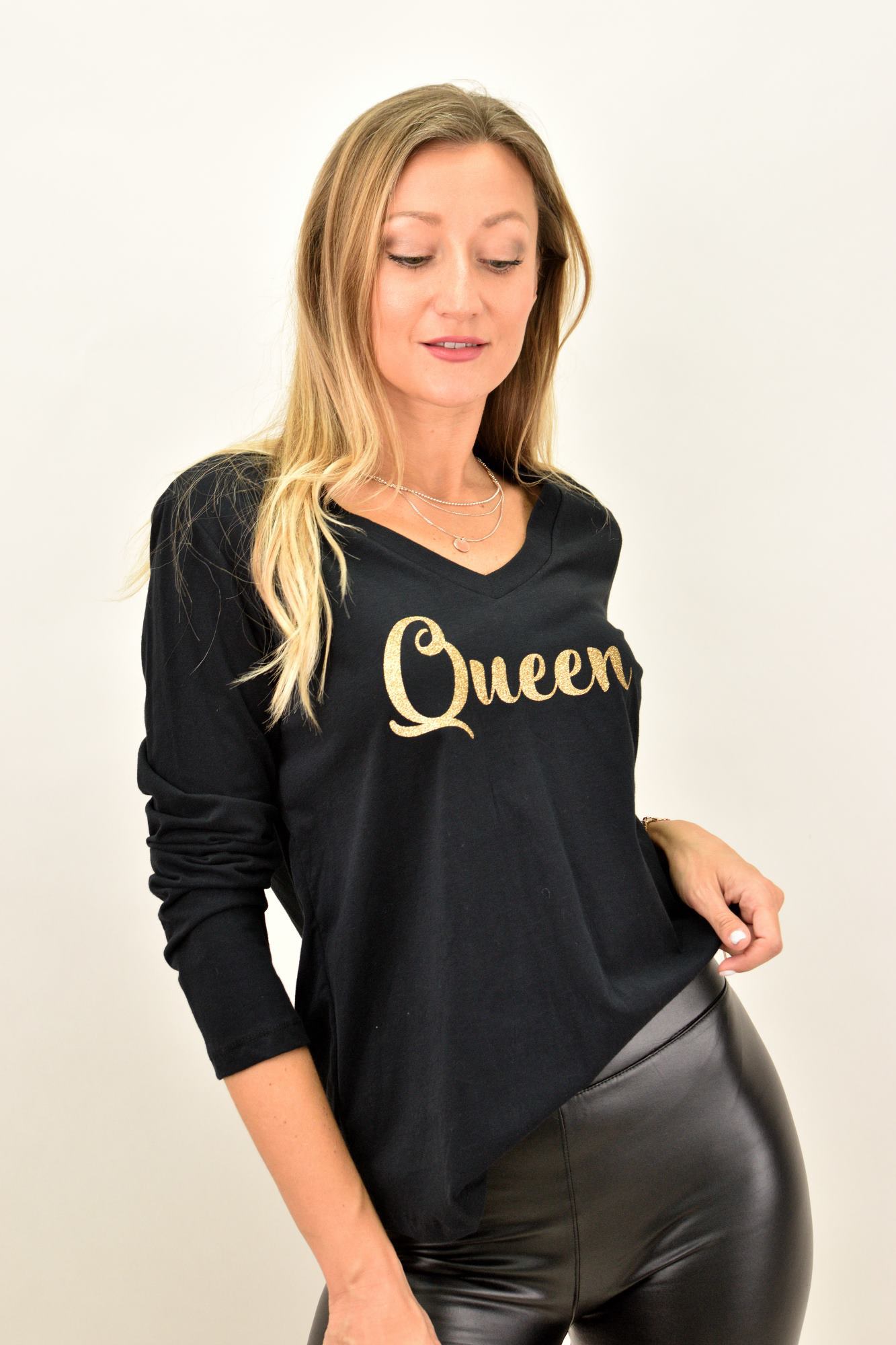 Γυναικεία μακρυμάνικη μπλούζα με τύπωμα Queen Μαύρο 12269
