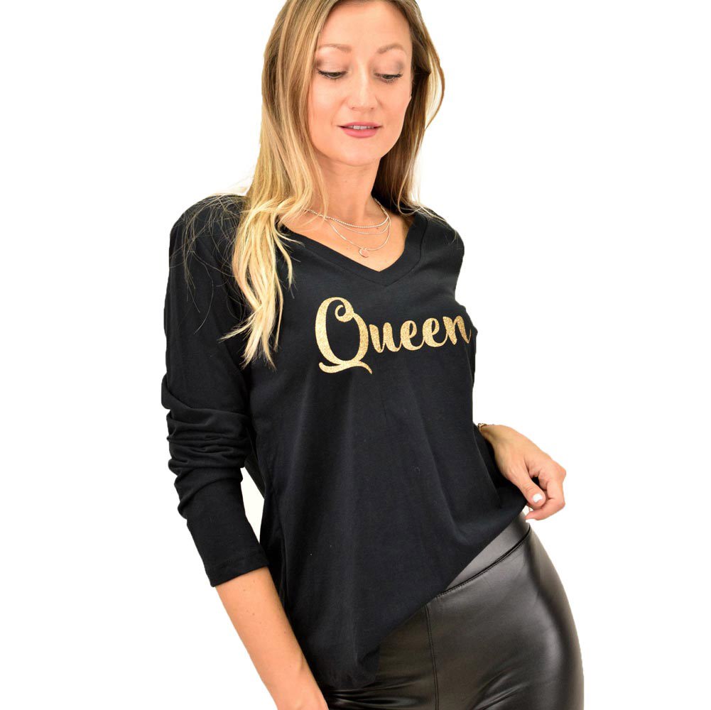 Γυναικεία μακρυμάνικη μπλούζα με τύπωμα Queen Μαύρο 12269