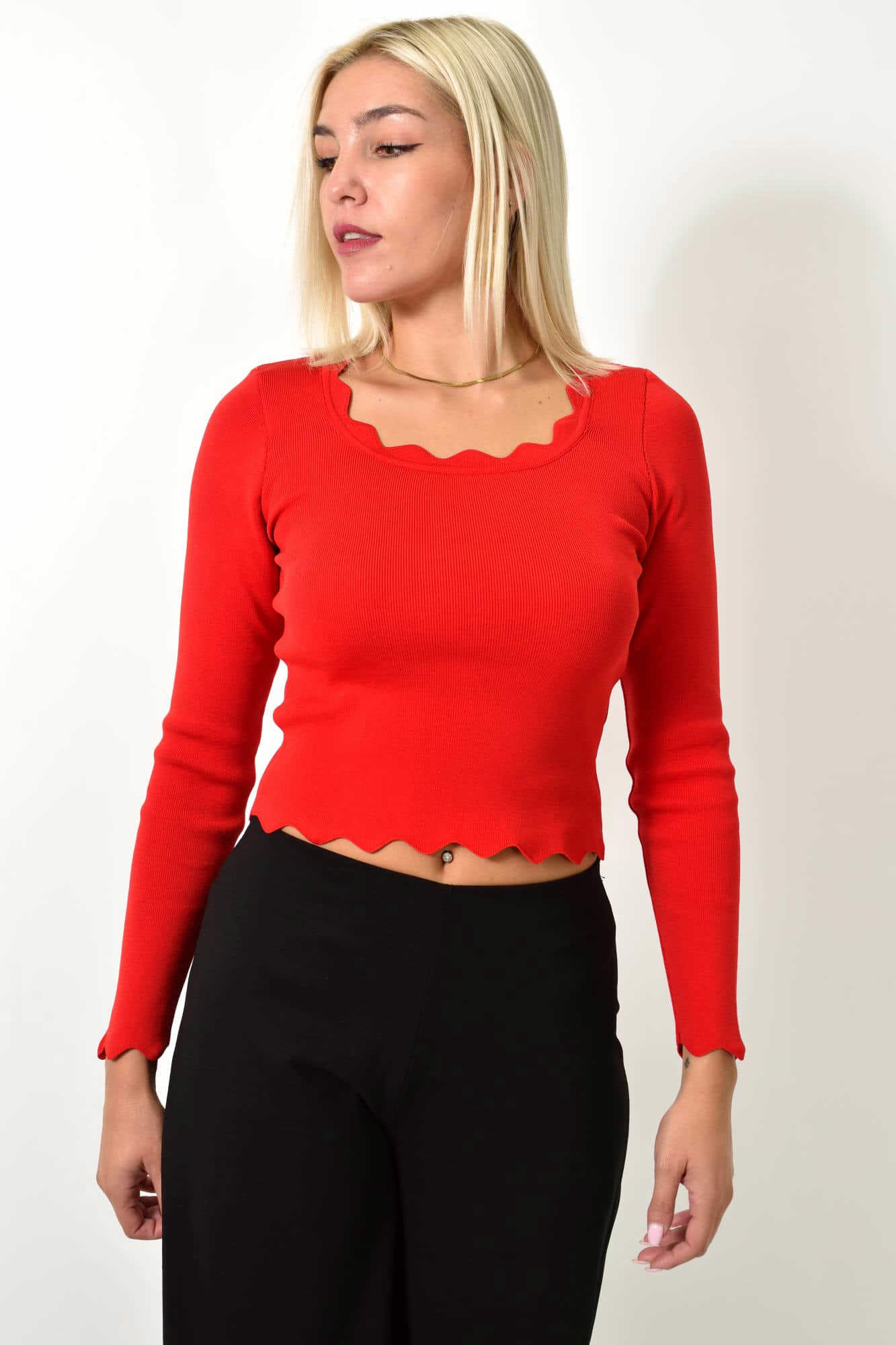 Γυναικείο τοπ με σχέδιο στην λαιμόκομψη Κόκκινο 25896