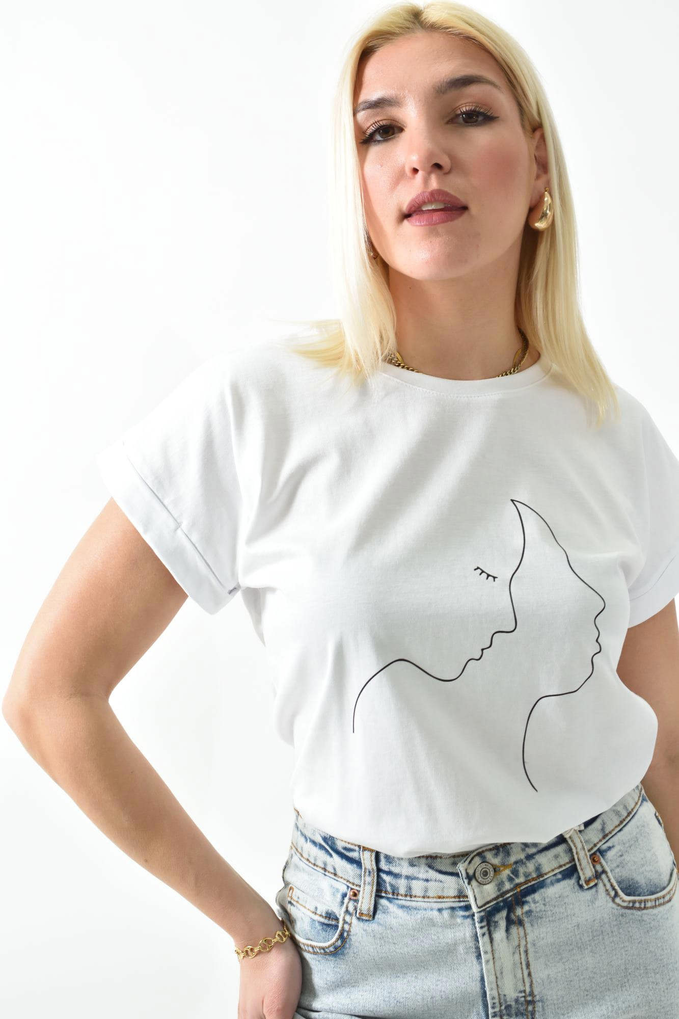Γυναικείο T-shirt με τύπωμα πρόσωπο Λευκό 10666