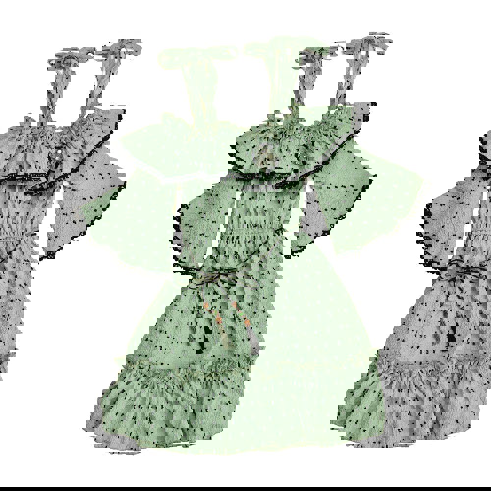 Παιδικό φόρεμα με έξω ώμους Φυστικί 14548