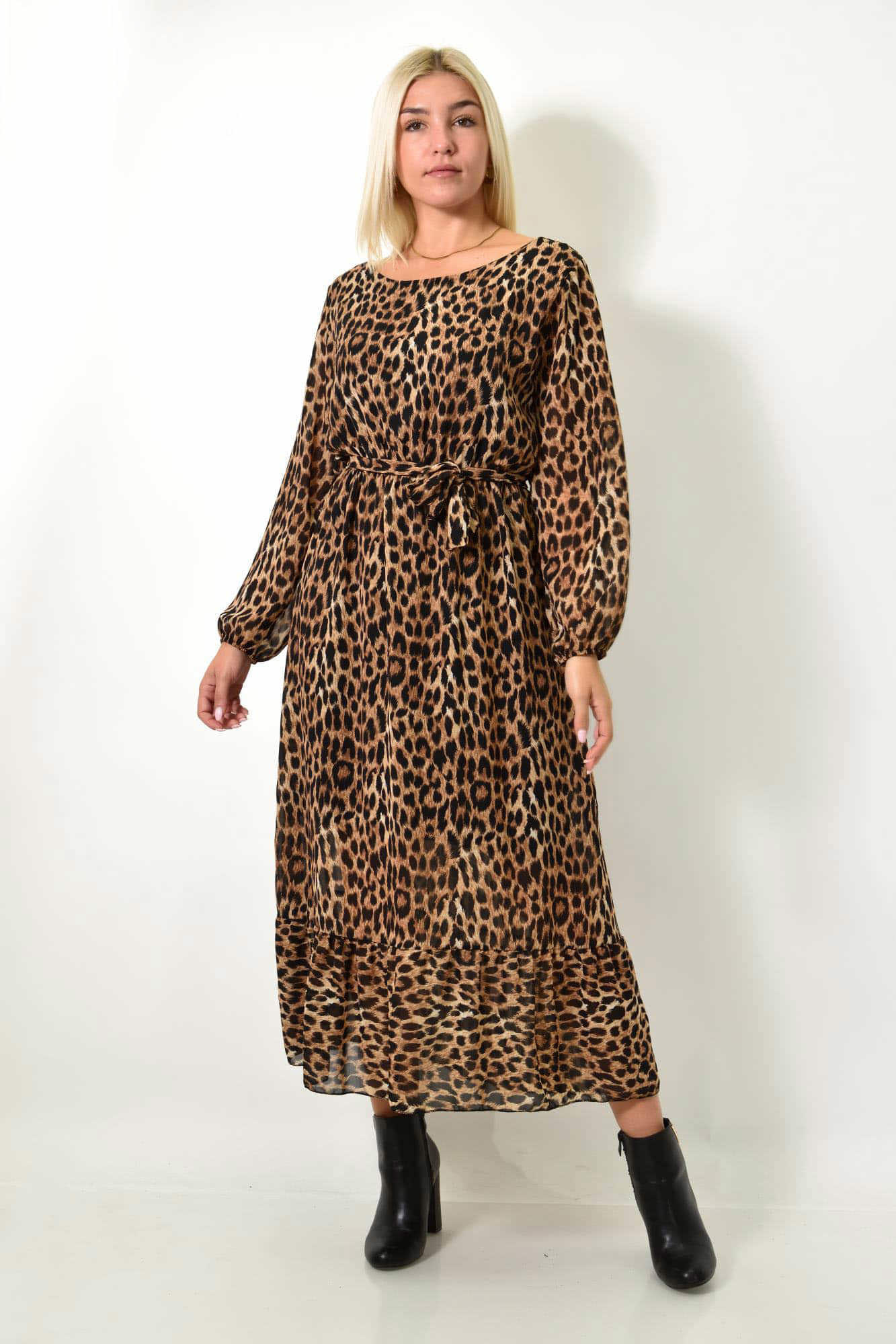 Μίντι φόρεμα με μοτίβο και βολάν Animal Print 25971