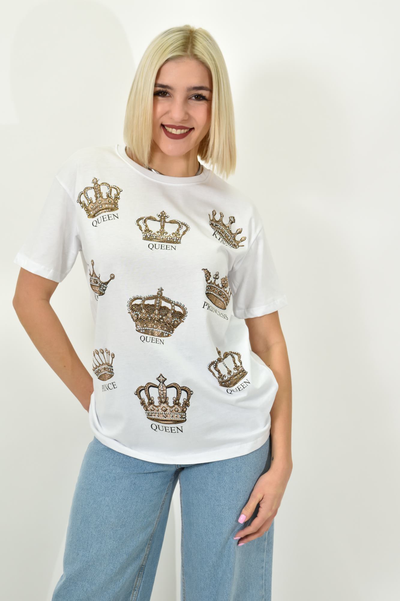 Γυναικείο T-shirt με σχέδιο KING QUEEN Λευκό 23169