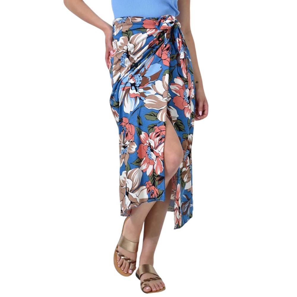 Φλοράλ φούστα με δέσιμο στη μέση Μπλε 24473