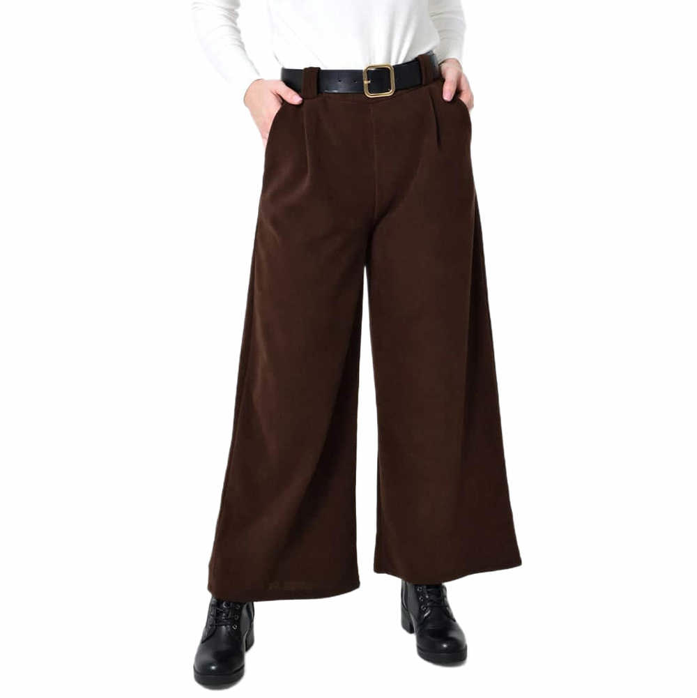 Ψηλόμεση Παντελόνα με Τσέπες, Λάστιχο & Ζώνη Δερματίνη σε ίσια γραμμή Καφέ 27238