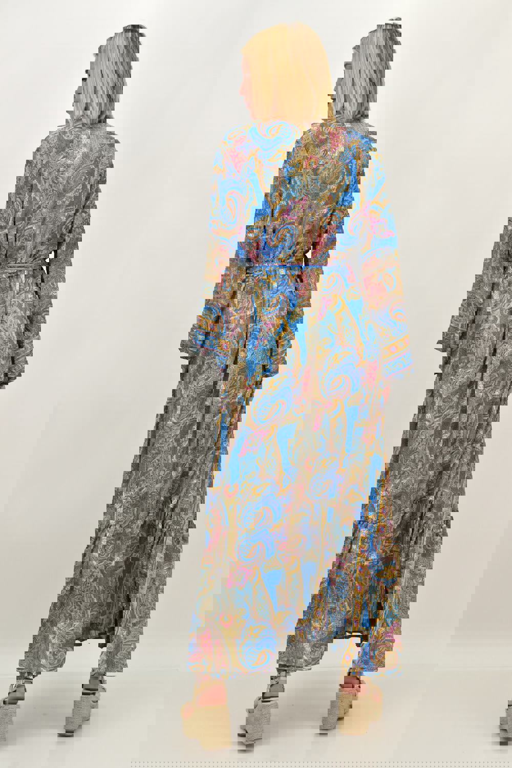 Γυναικείο μεταξωτό boho φόρεμα με ζώνη Μπλε 20511 φωτογραφία