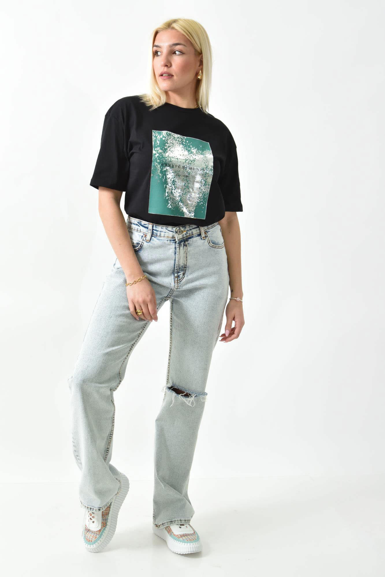Γυναικείο T-shirt με στάμπα Μαύρο 26270