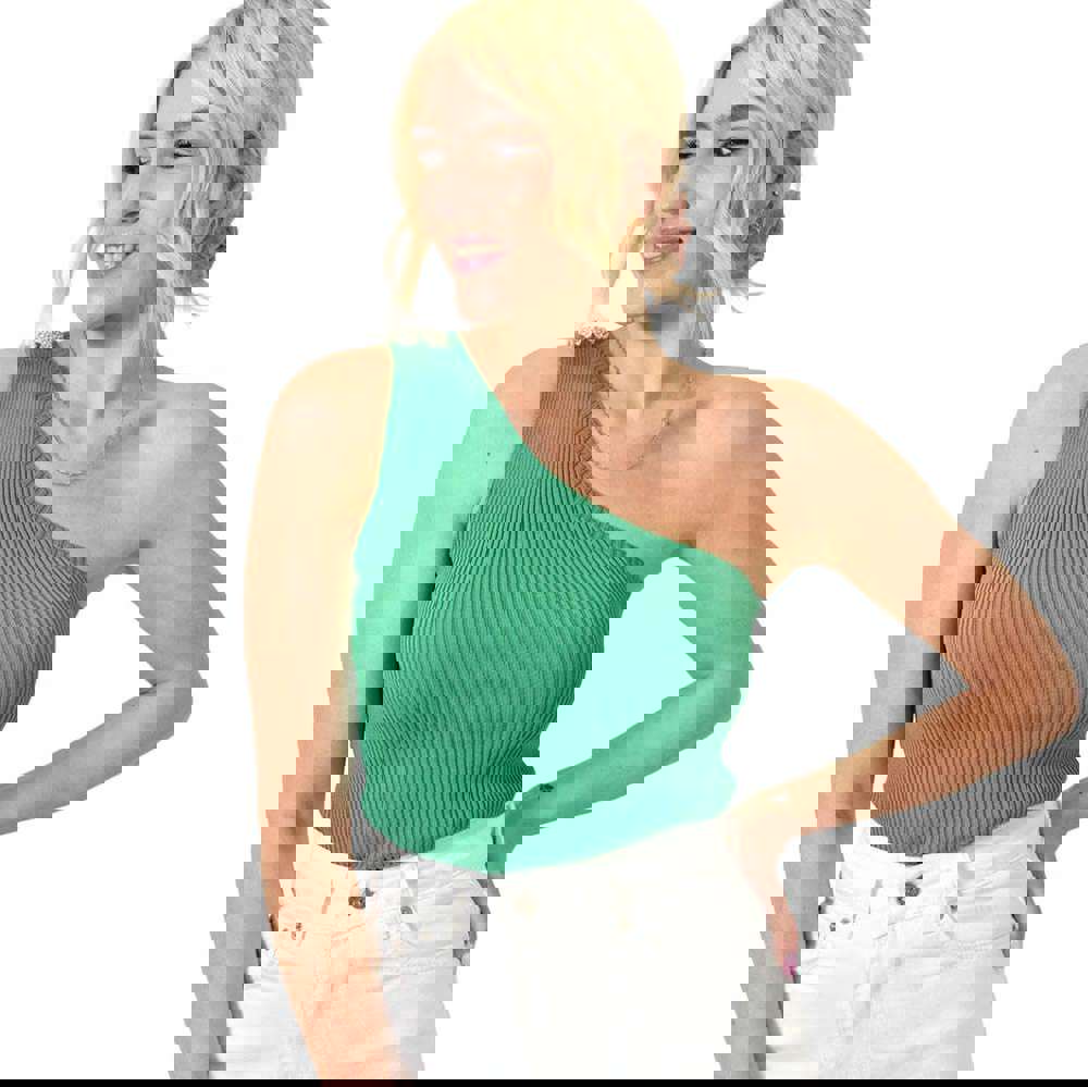 Γυναικείο τοπ με έναν ώμο και κουμπιά Πράσινο 23336