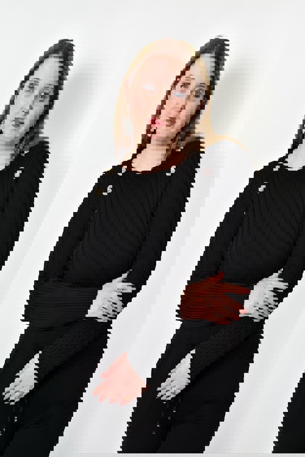 Γυναικείο Plus τοπ με κουμπιά Μαύρο 22418 φωτογραφία