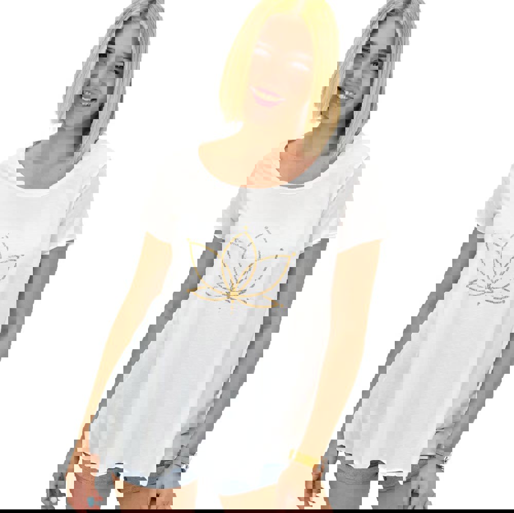 Γυναικεία μονόχρωμη μπλούζα με χρυσό τύπωμα Λευκό 20987