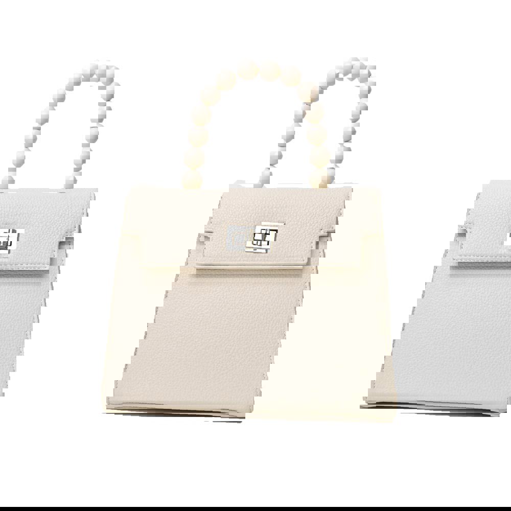 Γυναικεία τσάντα με μπίλιες και μεταλλικό κούμπωμα Εκρού 19848