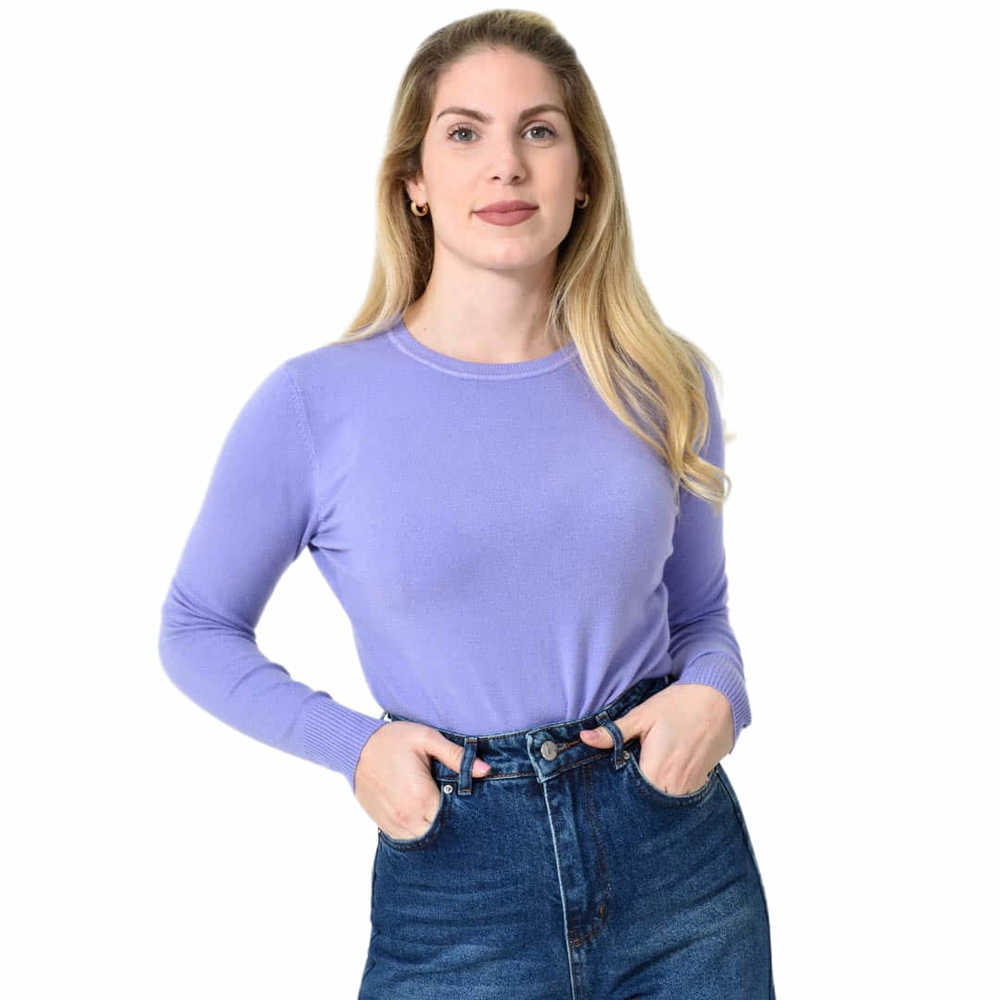 Πλεκτή Μπλούζα Ζέρσεϊ με Στρογγυλή Λαιμόκοψη Λιλά 27309
