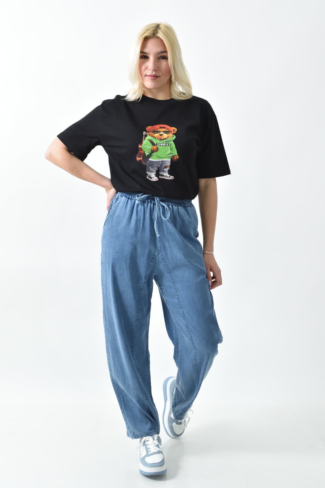 Γυναικείο T-shirt με σχέδιο αρκούδι Μαύρο 26416