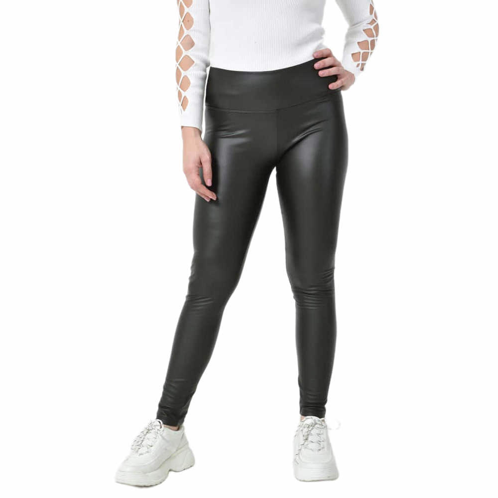 Γυναικείο δερμάτινο κολάν με χοντρή μπάσκα Χακί 27340