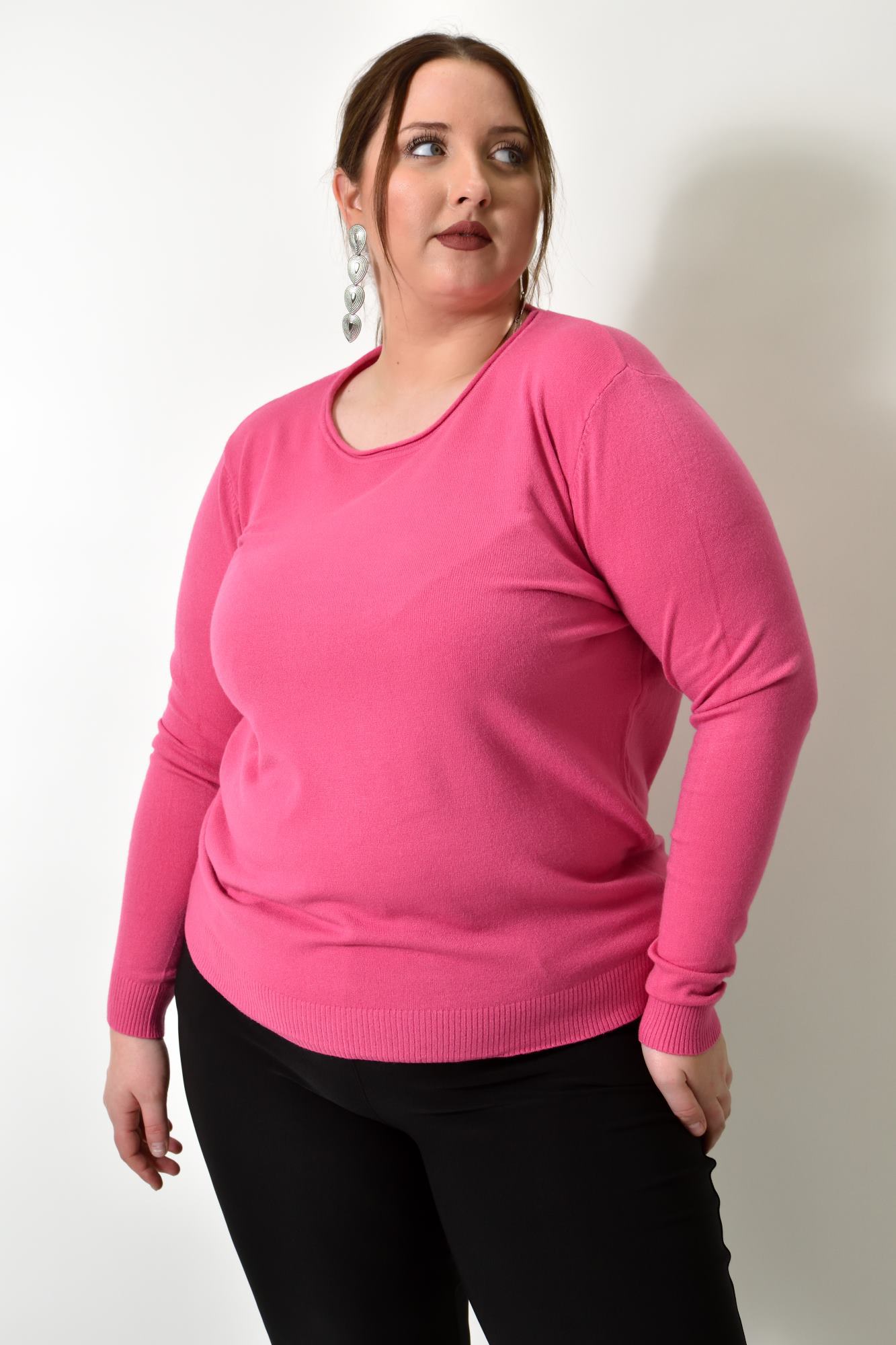 Πλεκτή basic μπλούζα plus size Ροζ 22770