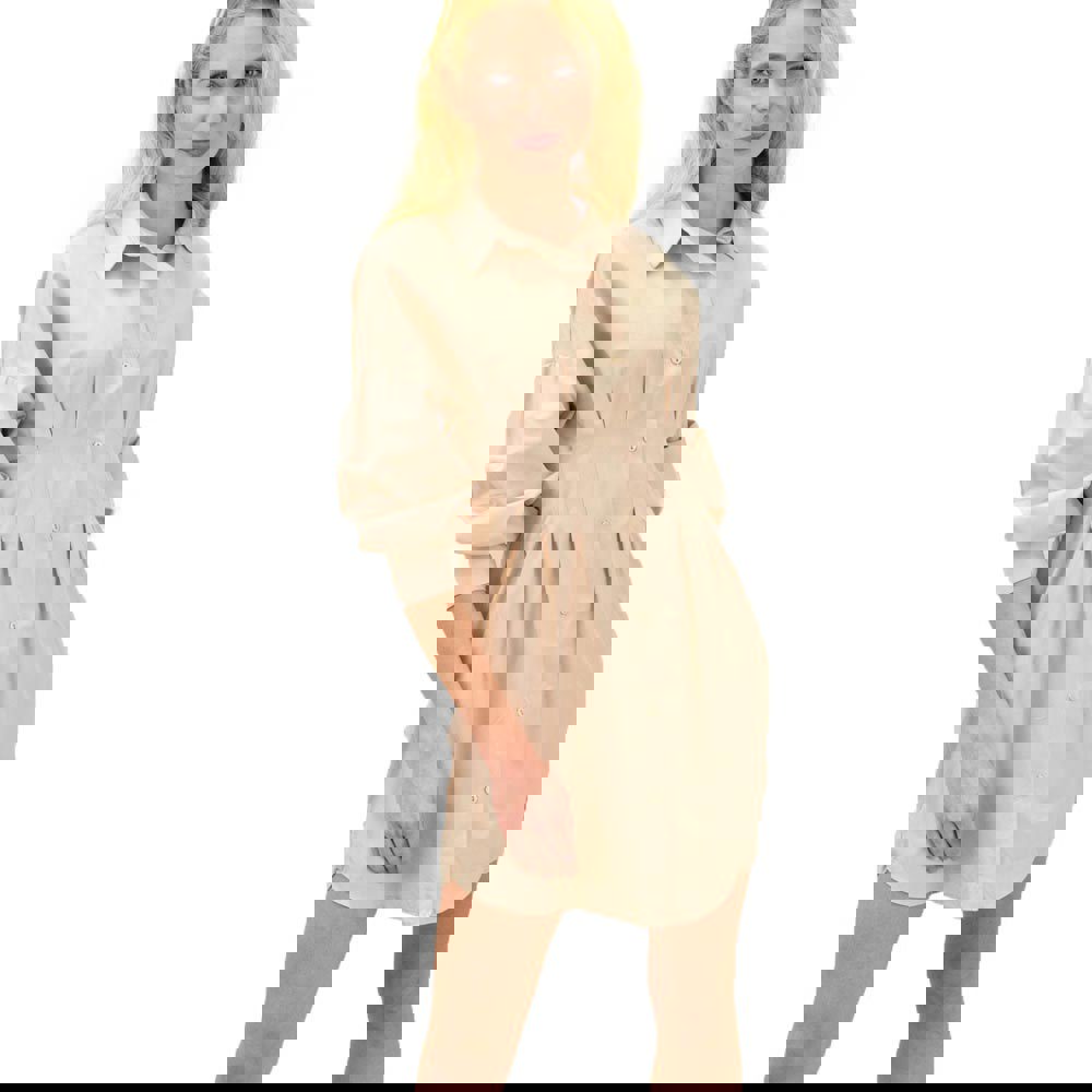 Γυναικείο πουκαμίσο-φόρεμα με κορσέ Μπεζ 13935