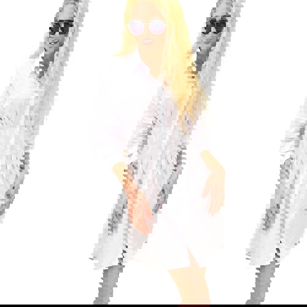 Γυναικείο πουκαμίσο-φόρεμα με κορσέ Λευκό 13936