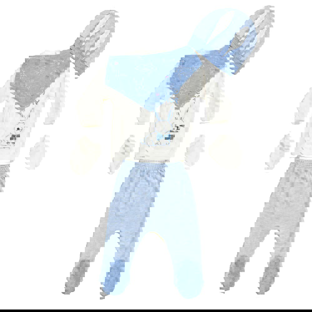 Βρεφικό σετ με σαλιάρα σκουφάκι και γαντάκια Γαλάζιο 15139