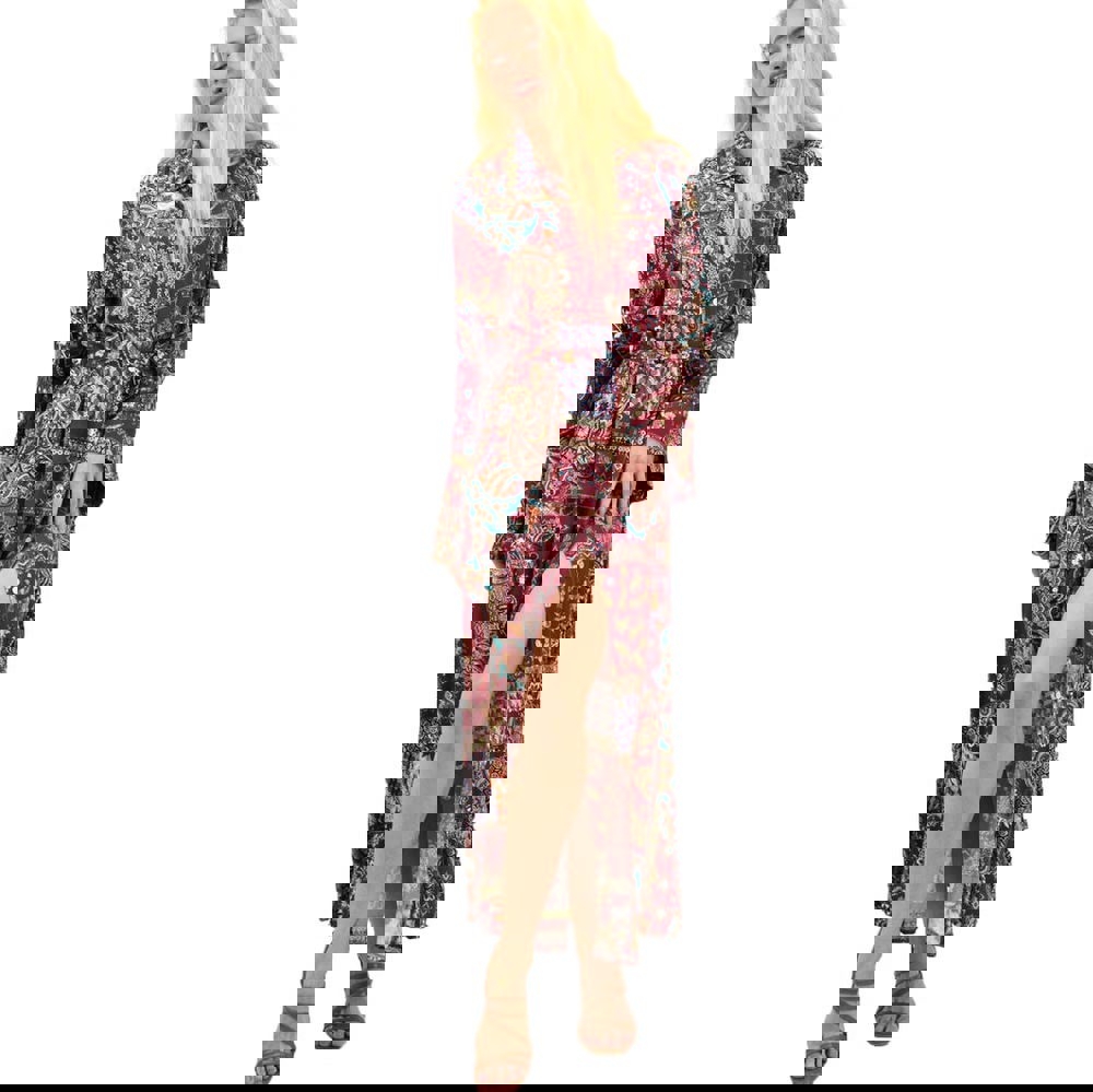 Γυναικείο μάξι φόρεμα εμπριμέ Μπορντώ 13948