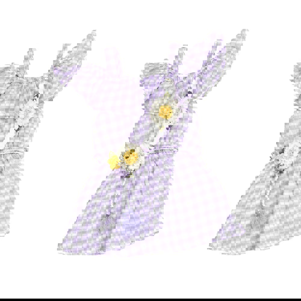 Βρεφικό φόρεμα καρό με λουλούδι Μωβ 14381