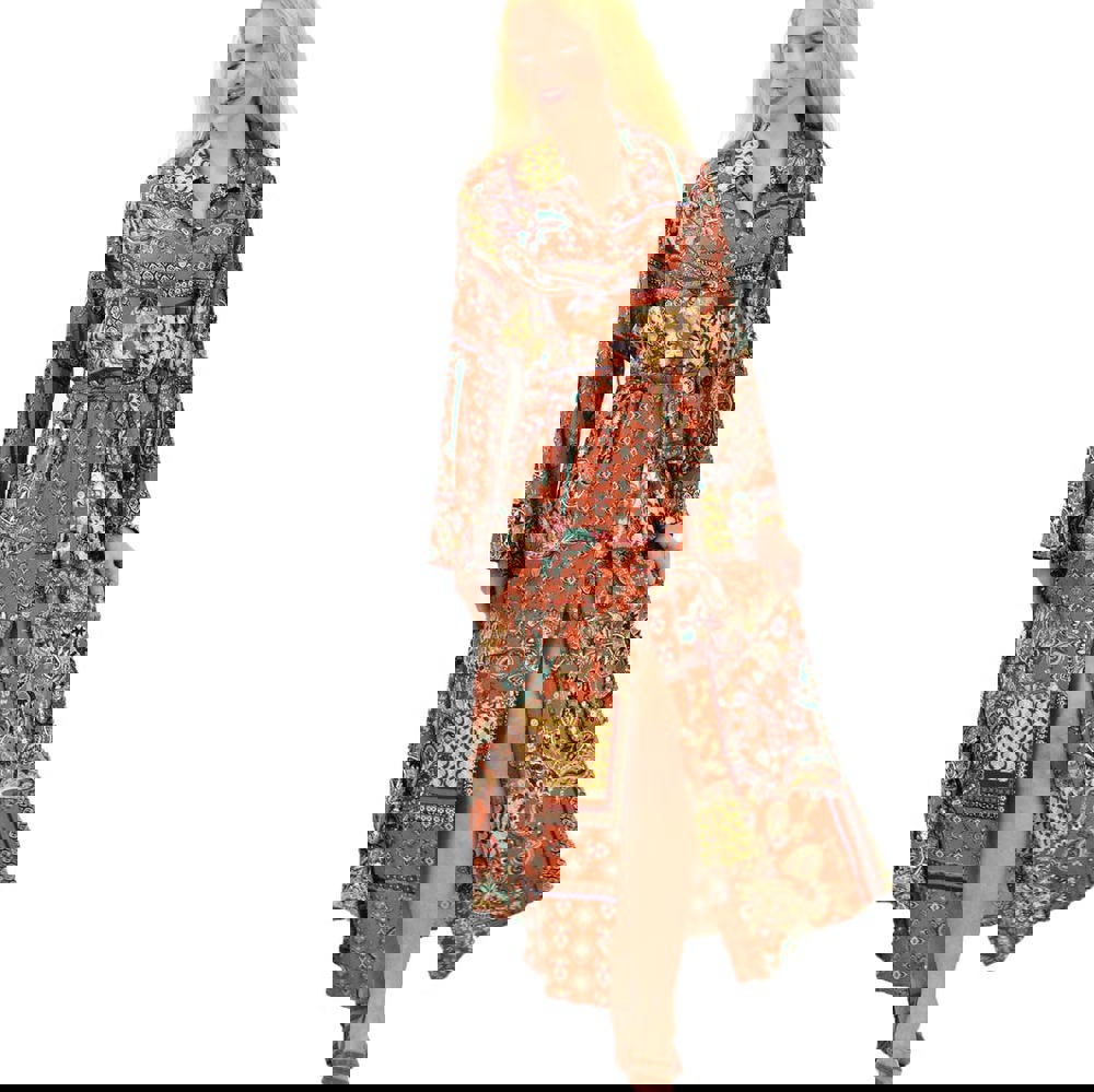 Γυναικείο μάξι φόρεμα εμπριμέ Κεραμιδί 13949