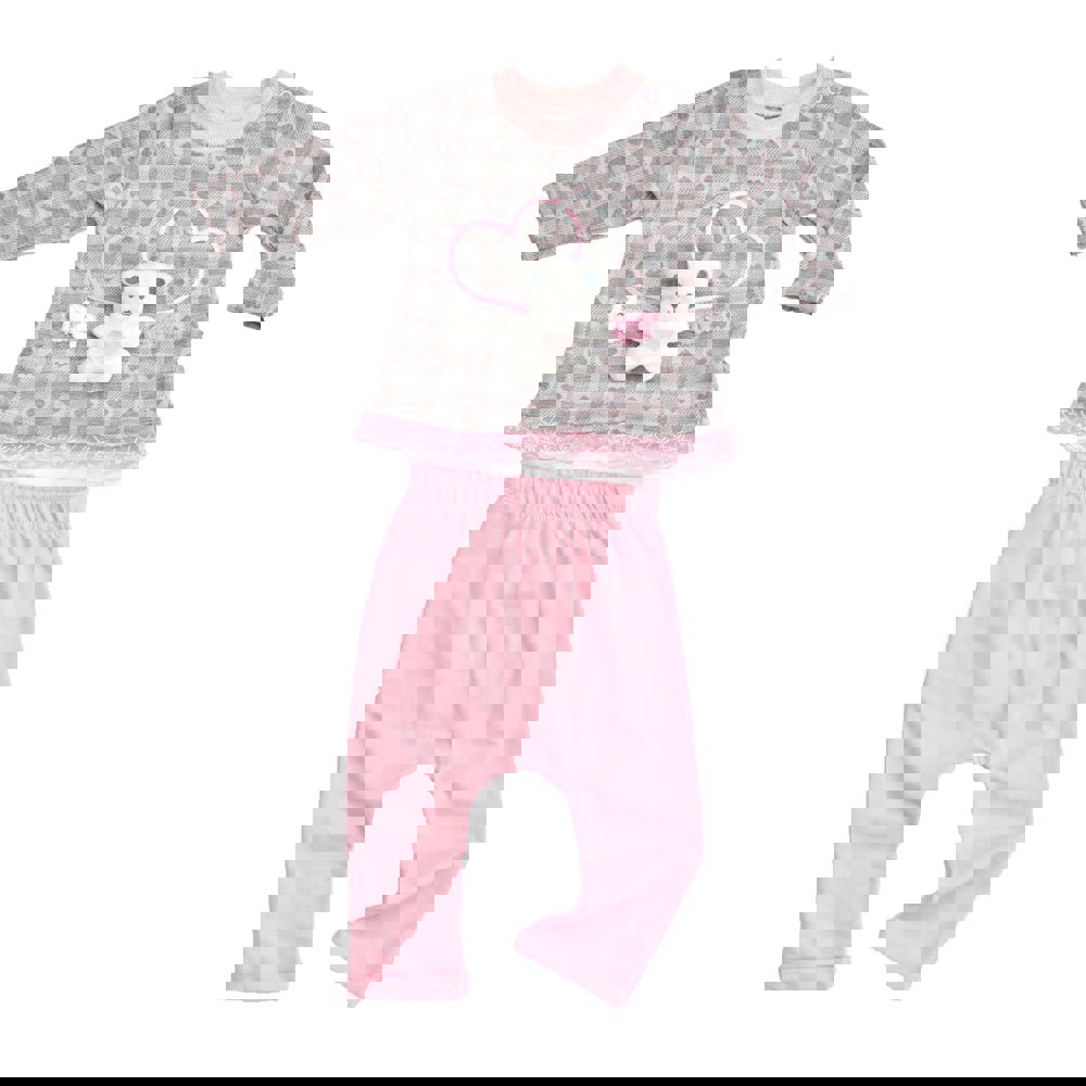 Βρεφικό σετ με μπλούζα και παντελόνι με καρφίτσα αρκουδάκι Ροζ 14321