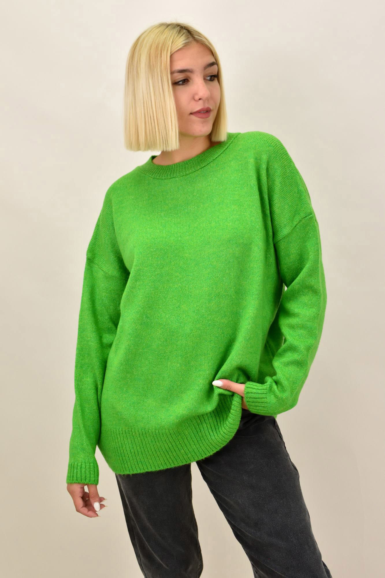 Πουλόβερ oversized με πλέξη soft Πράσινο 17784