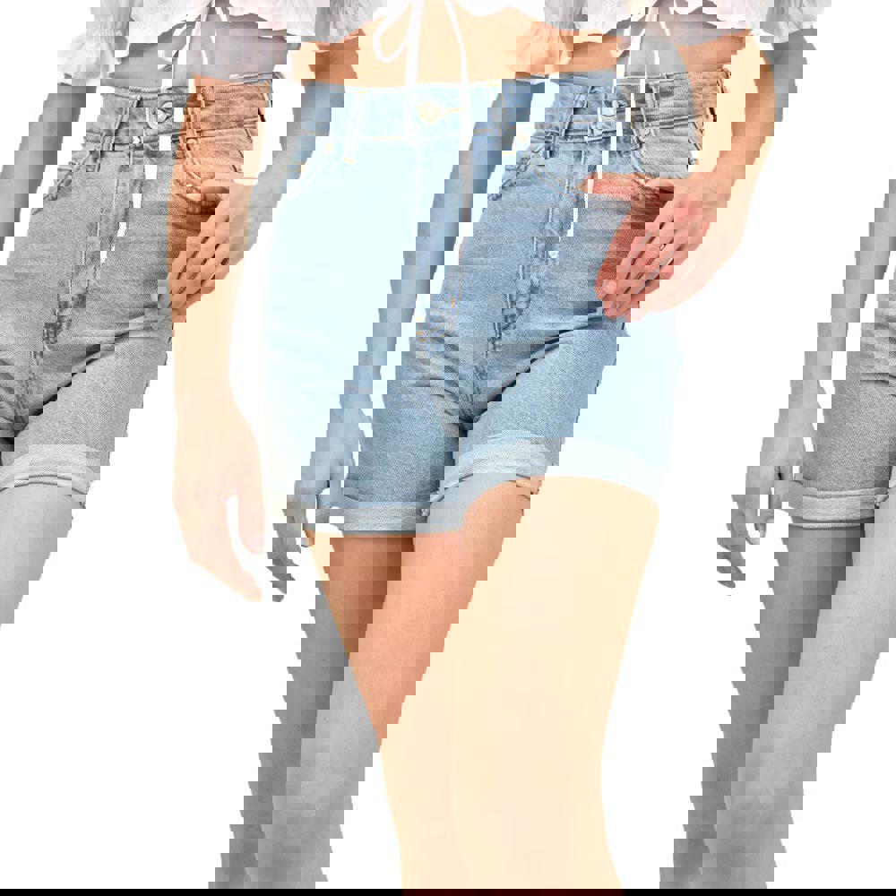 Γυναικείο τζιν σορτσάκι με γυρισμένο ρεβέρ Τζιν 15685