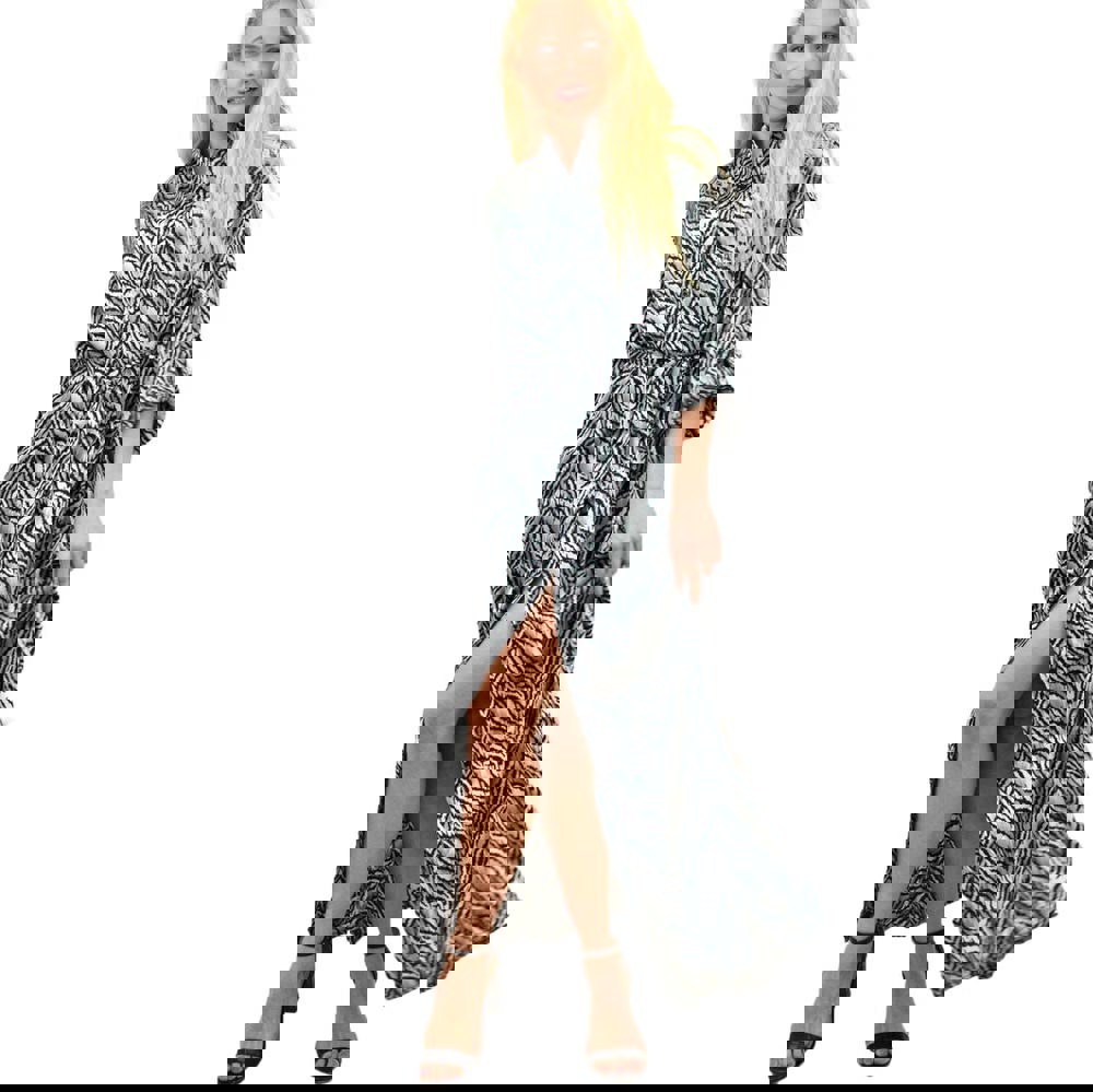 Γυναικείο μάξι φόρεμα animal print Γκρι 13956