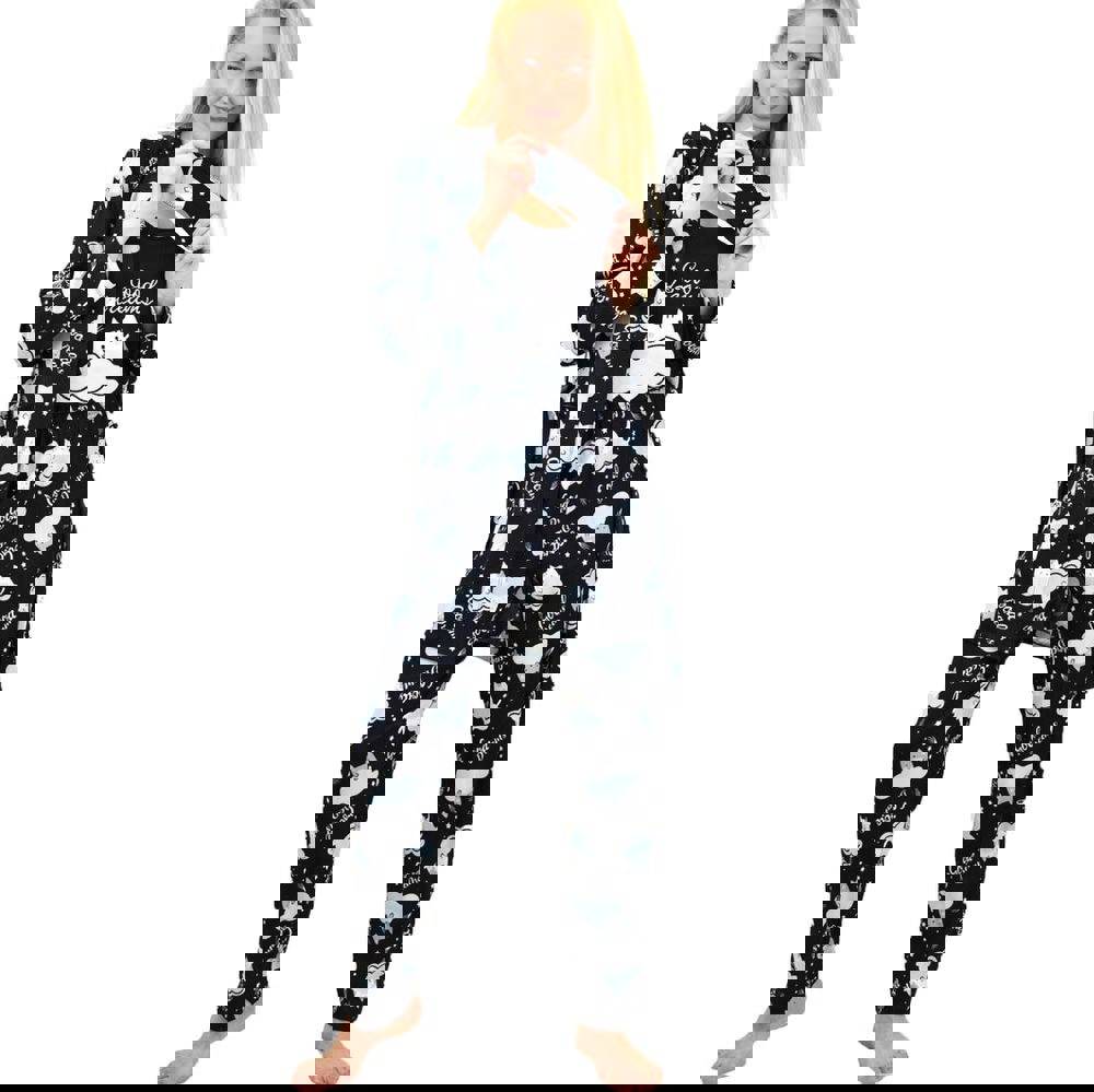 Γυναικεία πιτζάμα σετ 3 τεμ με συννεφάκια και μάσκα ματιών Μπλε Σκούρο 14271