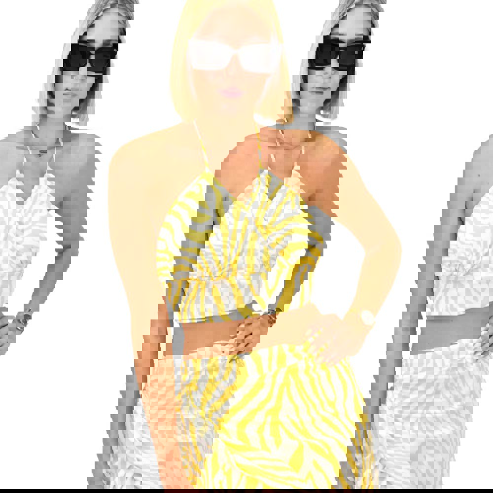 Γυναικείο crop top κρουαζέ Κίτρινο 16579