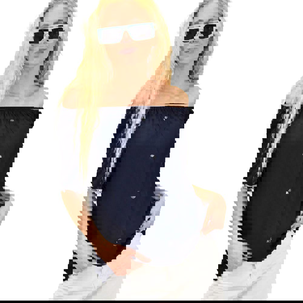 Γυναικεία μπλούζα με κουμπιά Μπλε Σκούρο 14911