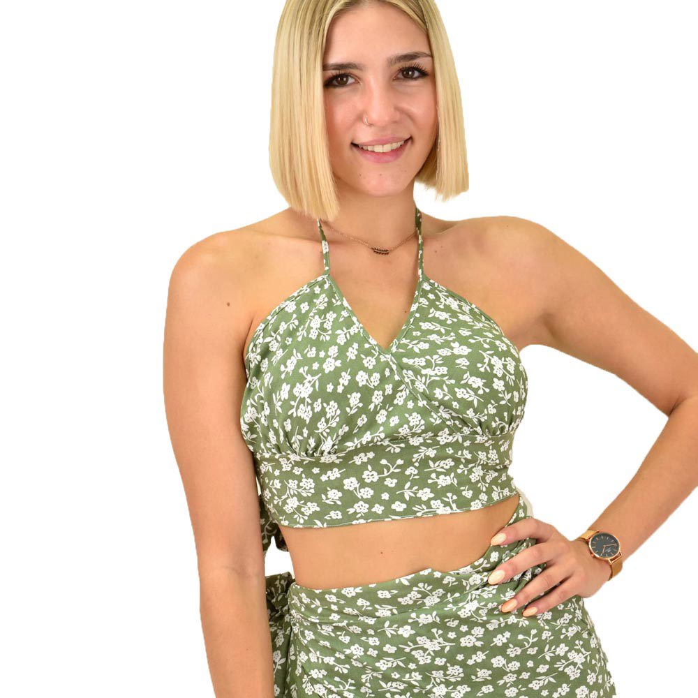 Γυναικείο crop top κρουαζέ Λαδί 16583
