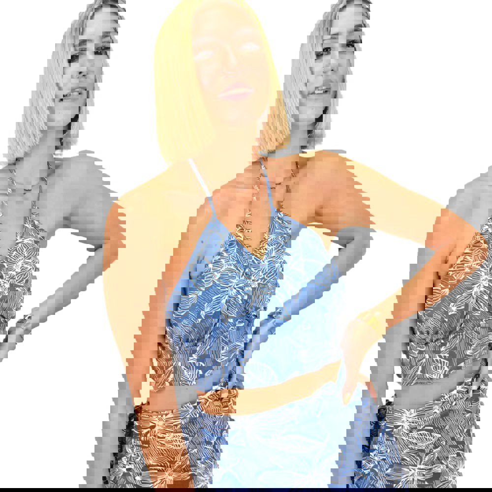 Γυναικείο crop top κρουαζέ Μπλε 16577