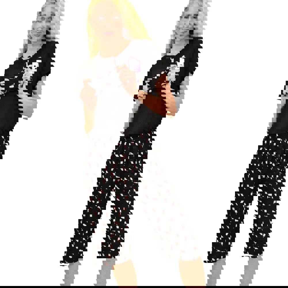 Γυναικεία πιτζάμα με σχέδιο παγωτό με μάσκα Μαύρο 14878