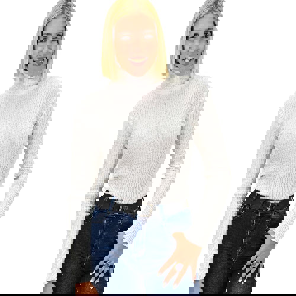 Πουλόβερ πλεκτό ριμπ με ζιβάγκο Εκρού 17912