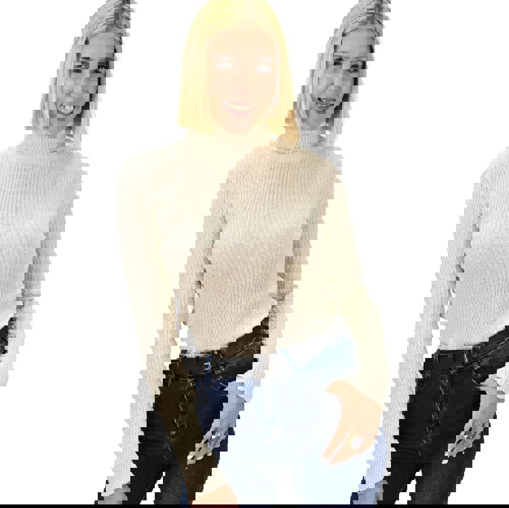 Πουλόβερ πλεκτό ριμπ με ζιβάγκο Μπεζ 17913