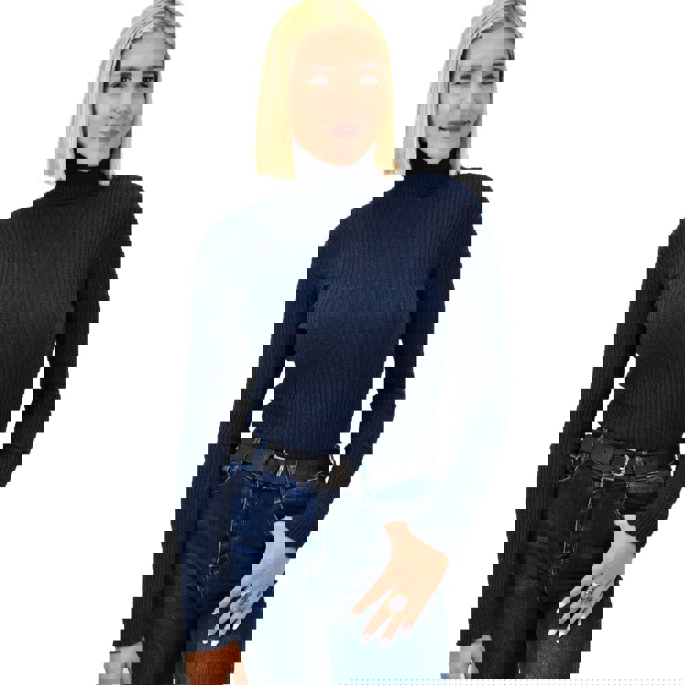 Πουλόβερ πλεκτό ριμπ με ζιβάγκο Μπλε Σκούρο 17917