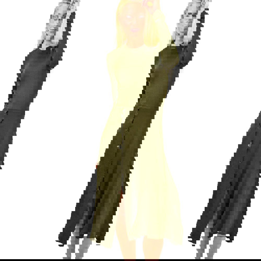 Γυναικείο φόρεμα midi με κουμπιά Χακί 13122