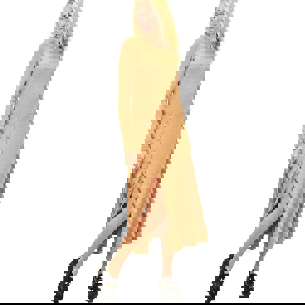 Γυναικείο φόρεμα midi με κουμπιά Μπεζ 13121