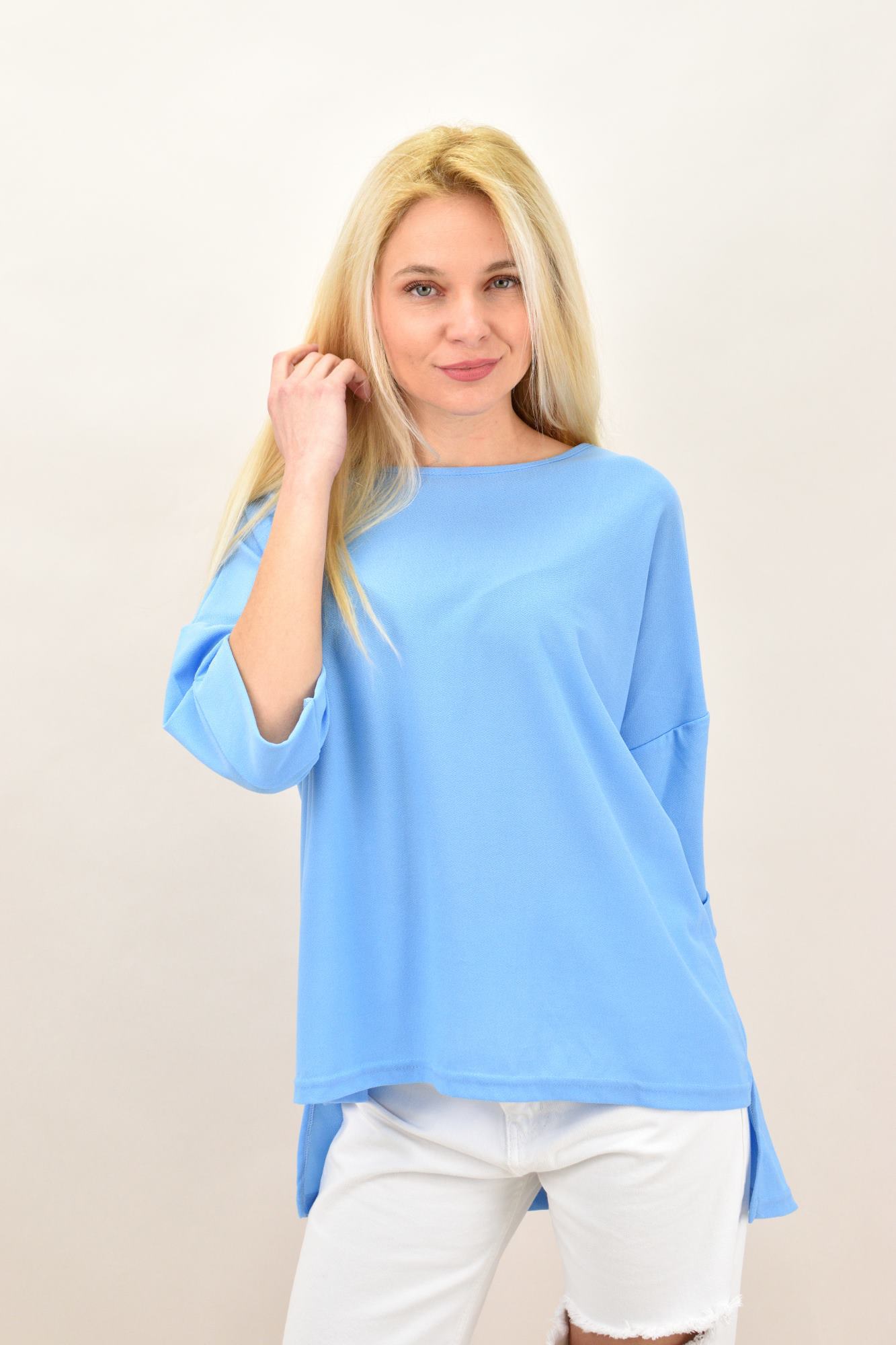 Γυναικεία μπλούζα μονόχρωμη oversized Γαλάζιο 14000
