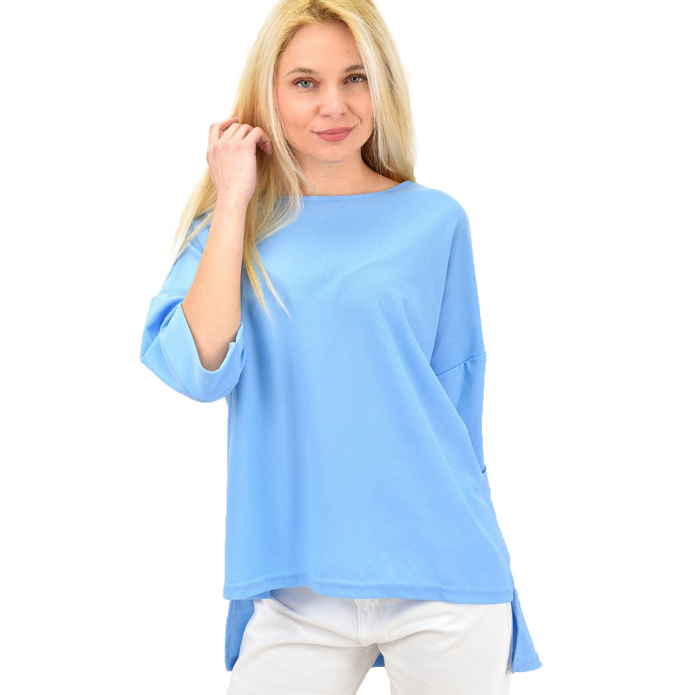 Γυναικεία μπλούζα μονόχρωμη oversized Γαλάζιο 14000 - Potre - 