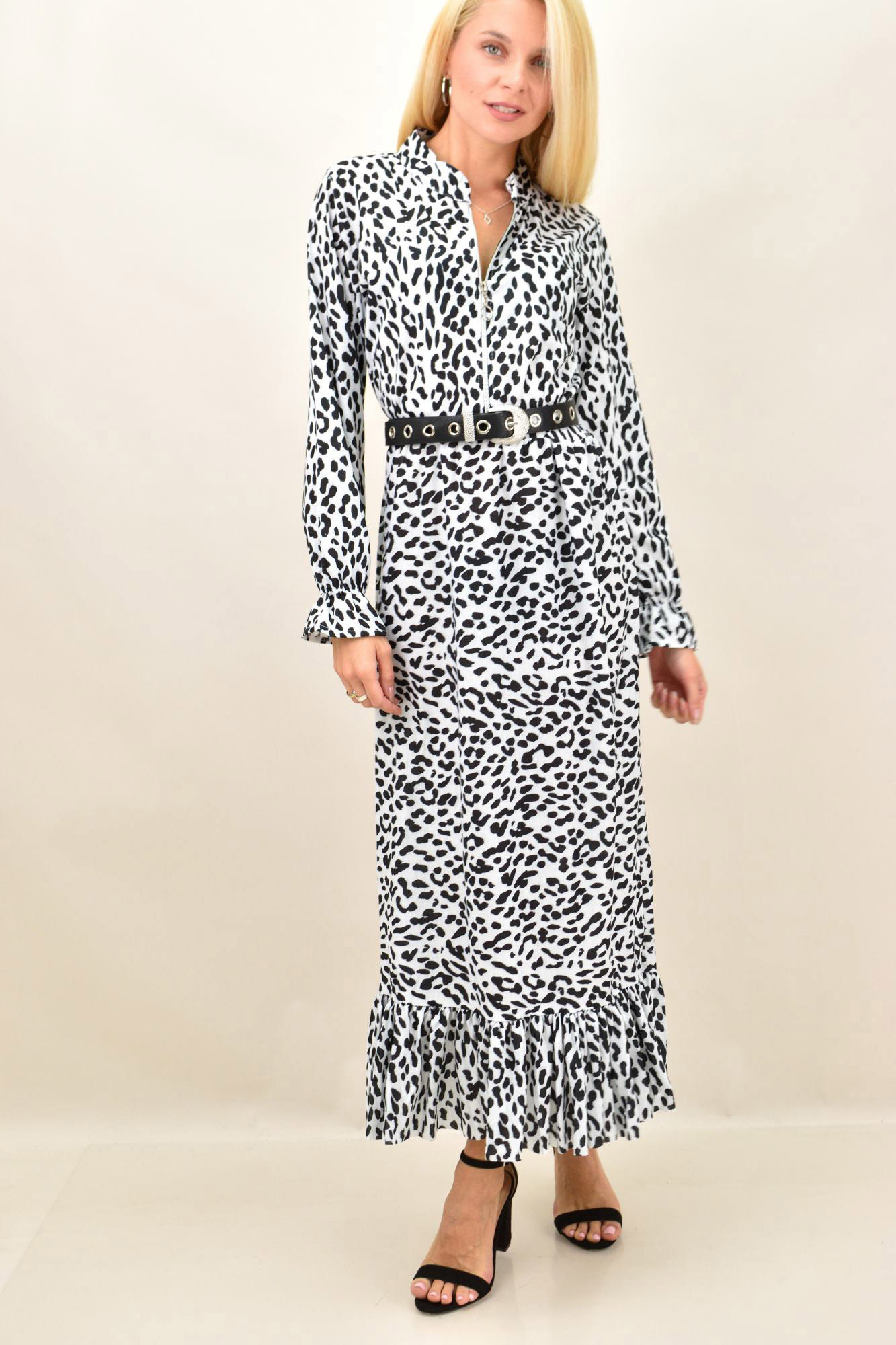 Γυναικείο μάξι φόρεμα animal print Λευκό 13139