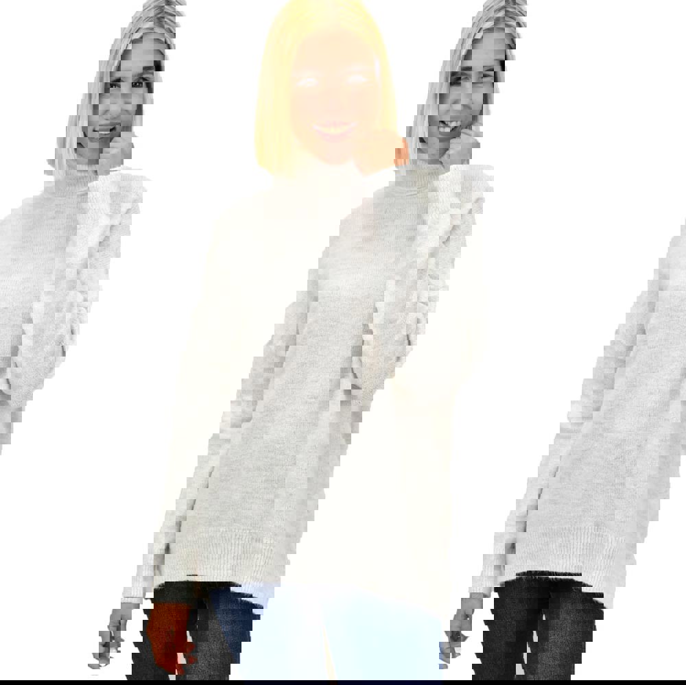 Πλεκτό πουλόβερ oversized ζιβάγκο Εκρού 17962